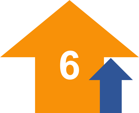 A graphic showing participants of Inspiring Minds achieving 6 grades higher, with an arrow pointing upwards. 