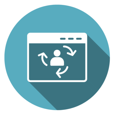 Icon with a webpage and human figure with process arrows, representing the HEAT data management guidance.