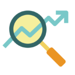 Graphic illustration of a magnifying glass inspecting data, representing the HEAT Track Data and Dashboards.