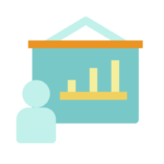 Graphic illustration of a figure standing in front of a presentation with a chart or graph, representing the functionality of the HEAT Monitoring Dashboard.