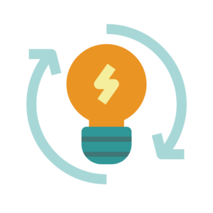 Graphic illustration of a lightbulb and refresh arrows, representing the functionality for members to create their own values for fields in the database.