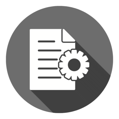 Icon of a document with a cog in the middle, representing HEAT's HEEL Submission Terms of Use.